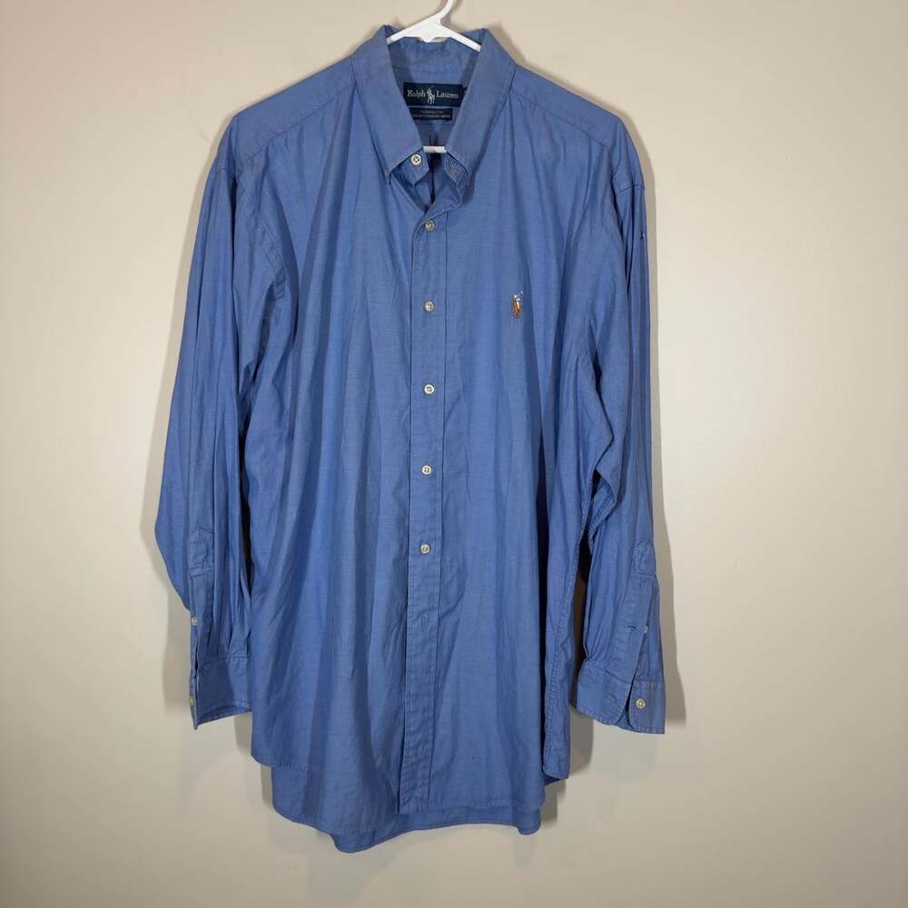 Ralph Lauren Yarmouth Mens Blue Button Down Shirt 16 1/2-33 Oxford Cotton